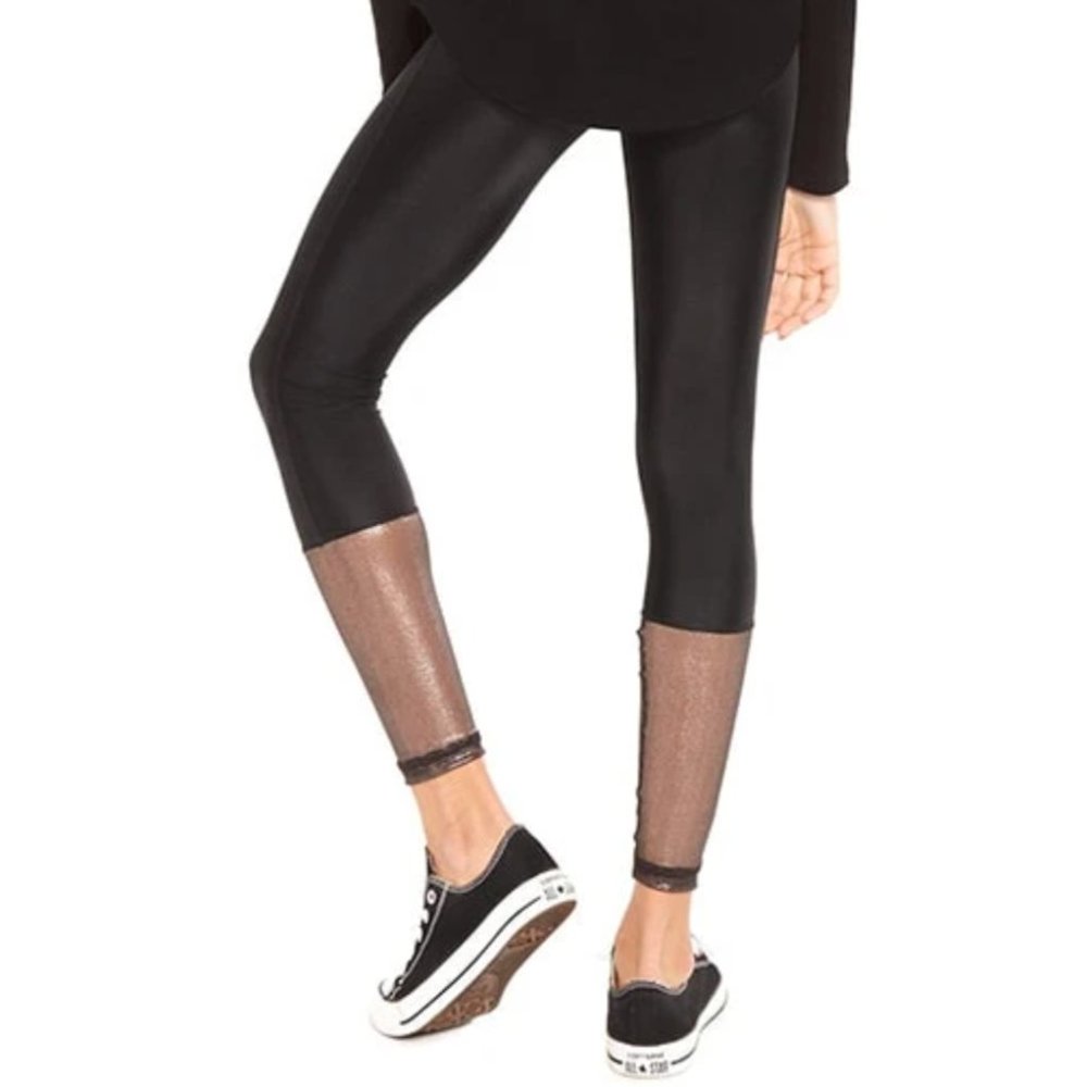 Terez - Mesh Cuff Black Glitter Leggings